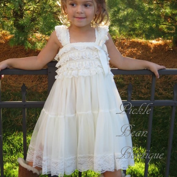 NEW Girls Ivory Lace Dress - Flower Girl Country Rustic Wedding - Picture 1 of 6